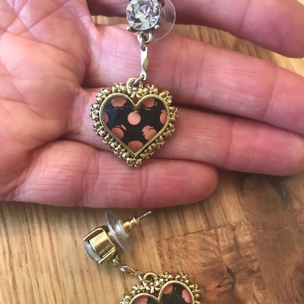 Betsey Johnson Pnk/Blck/Gld Heart Earrings